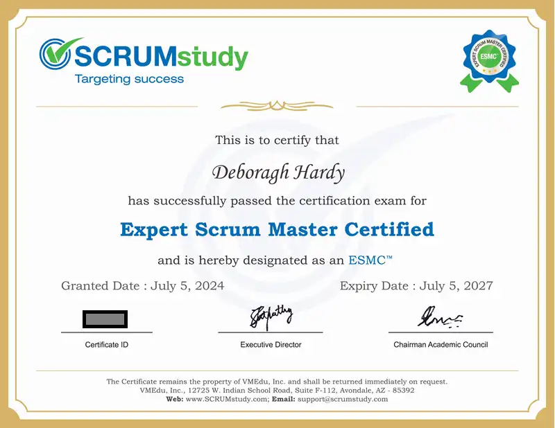 ESMC Sample Certificate