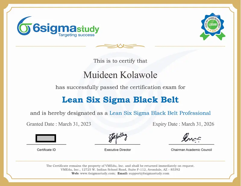 LSSBB Sample Certificate