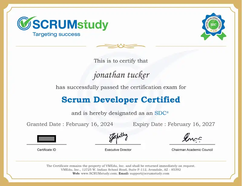 SDC Sample Certificate