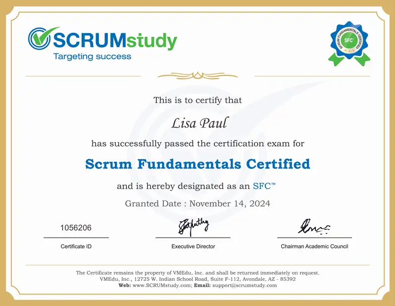 SFC Sample Certificate