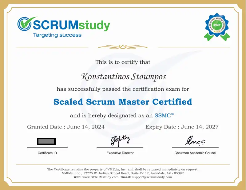 SSMC Sample Certificate